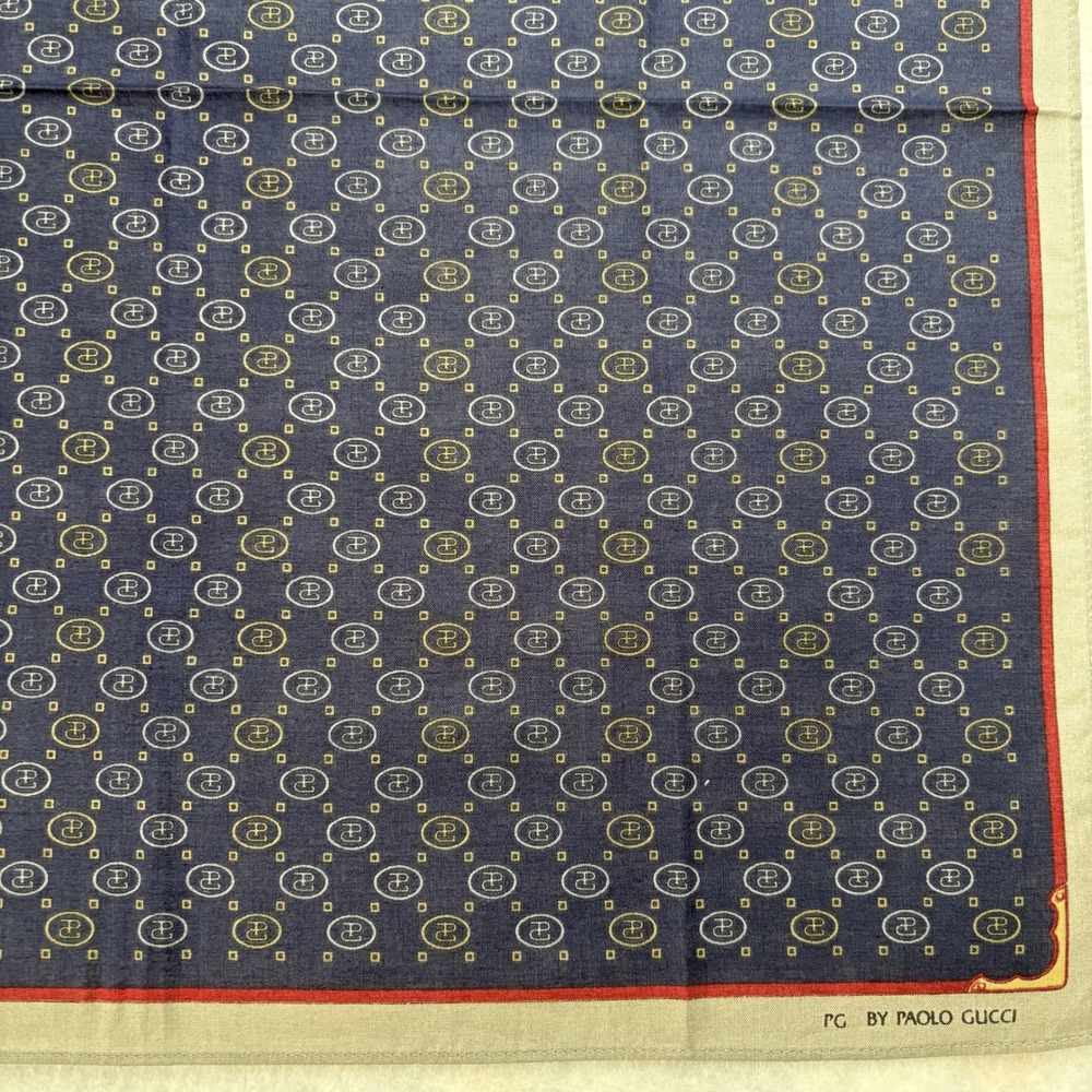 PAOLO GUCCI Scarf Monogram Logo Navy Blue Red Tan Fashion Accessory 17.5"